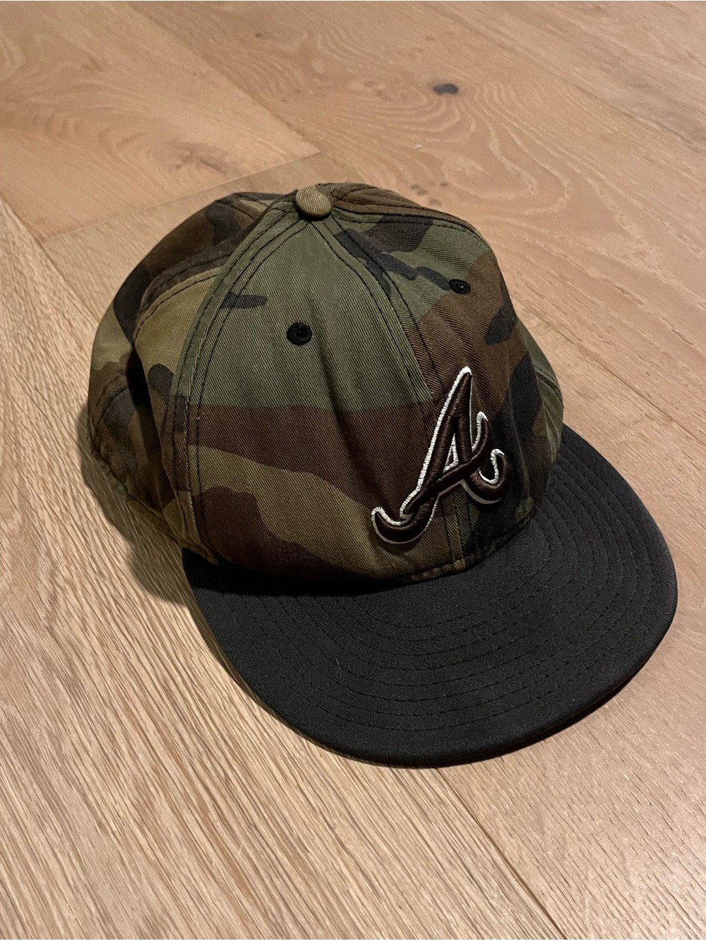 New Era Fitted Hat Camo Black Brim Structured Logo Cap